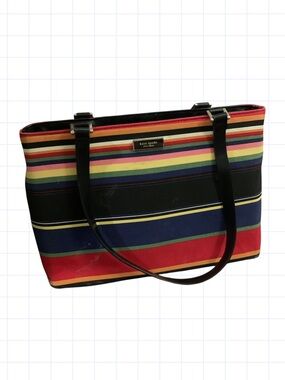 Vintage kate spade Multicolor Striped Canvas Tote with Black Handles